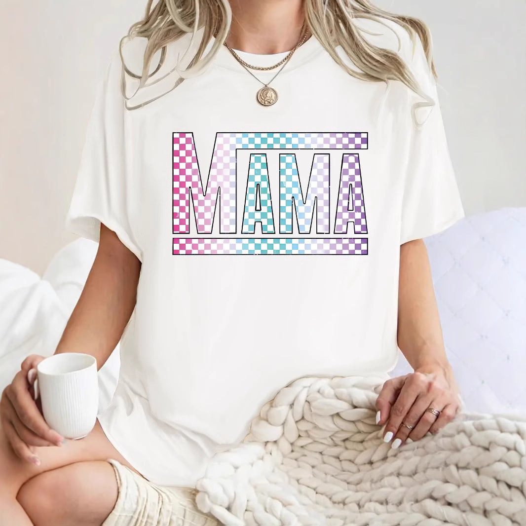 Mom's gift round neck pullover short sleeved shirt