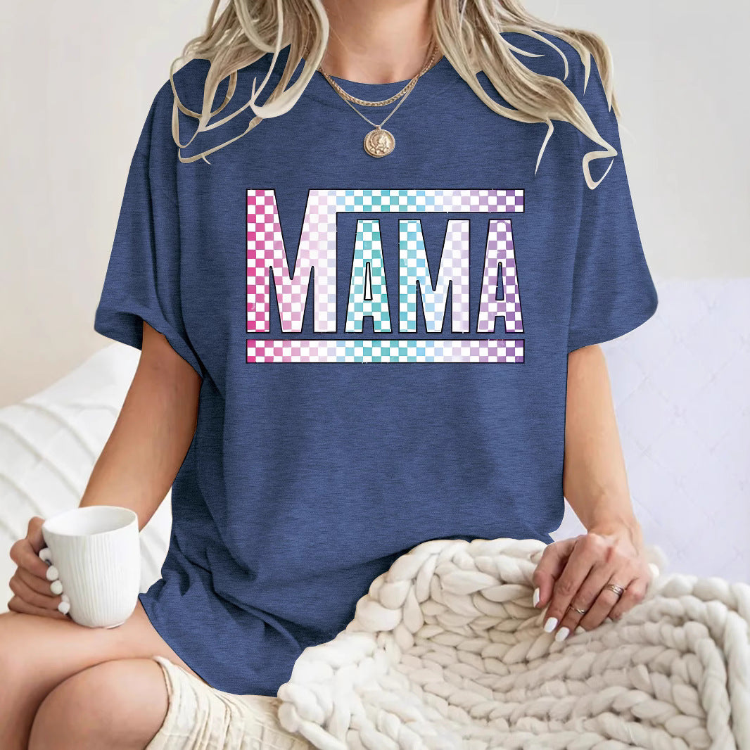Mom's gift round neck pullover short sleeved shirt