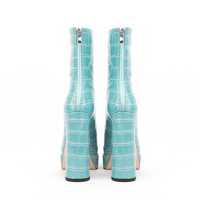 Women's Autumn and Winter New European and American Fashion Stone Pattern Thick High-heeled Thick-soled Pointed Ankle Boots