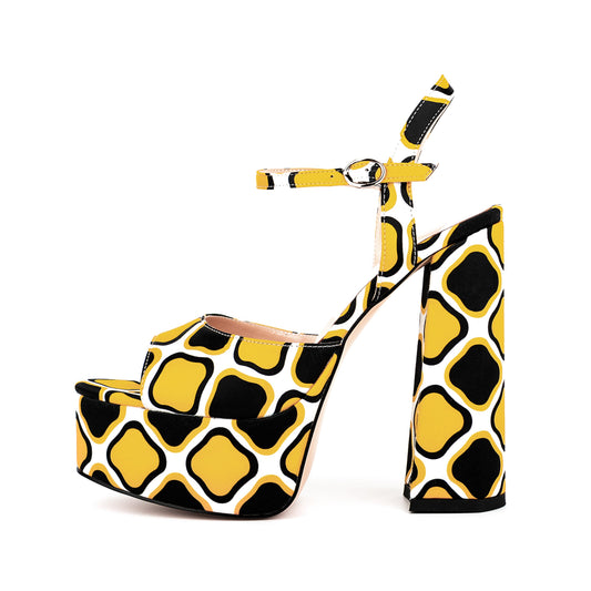 processing time:7-10 days after placing orders--Summer Chunky heels Sandals Mixed Colors Round toe Waterproof platform Buckle strap Printing Fashion sandals