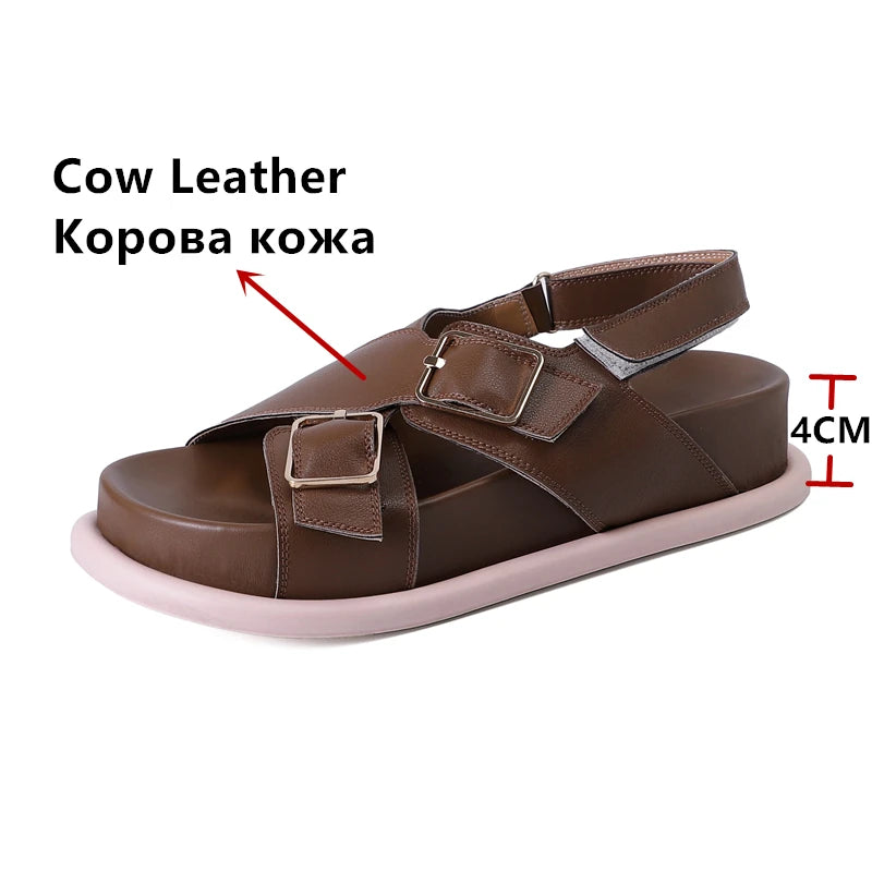 New Genuine Leather Sandals For Women Flats Heels Comfortable Summer Casual Shoes Woman Student Sandals Shoes