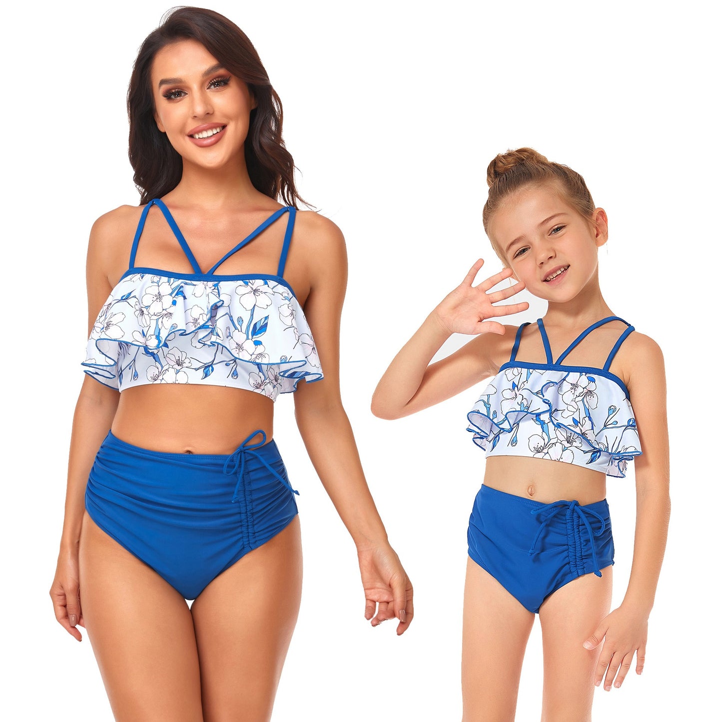 New Swimsuit High Waist Drawstring Bikini Ruffle Lined Swimsuit Parent Child Swimsuit
