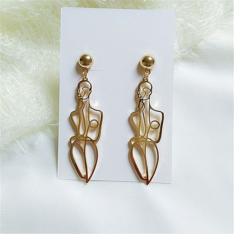 Human body contour shaped earrings, personalized exaggerated temperament earrings, fashionable and creative accessories