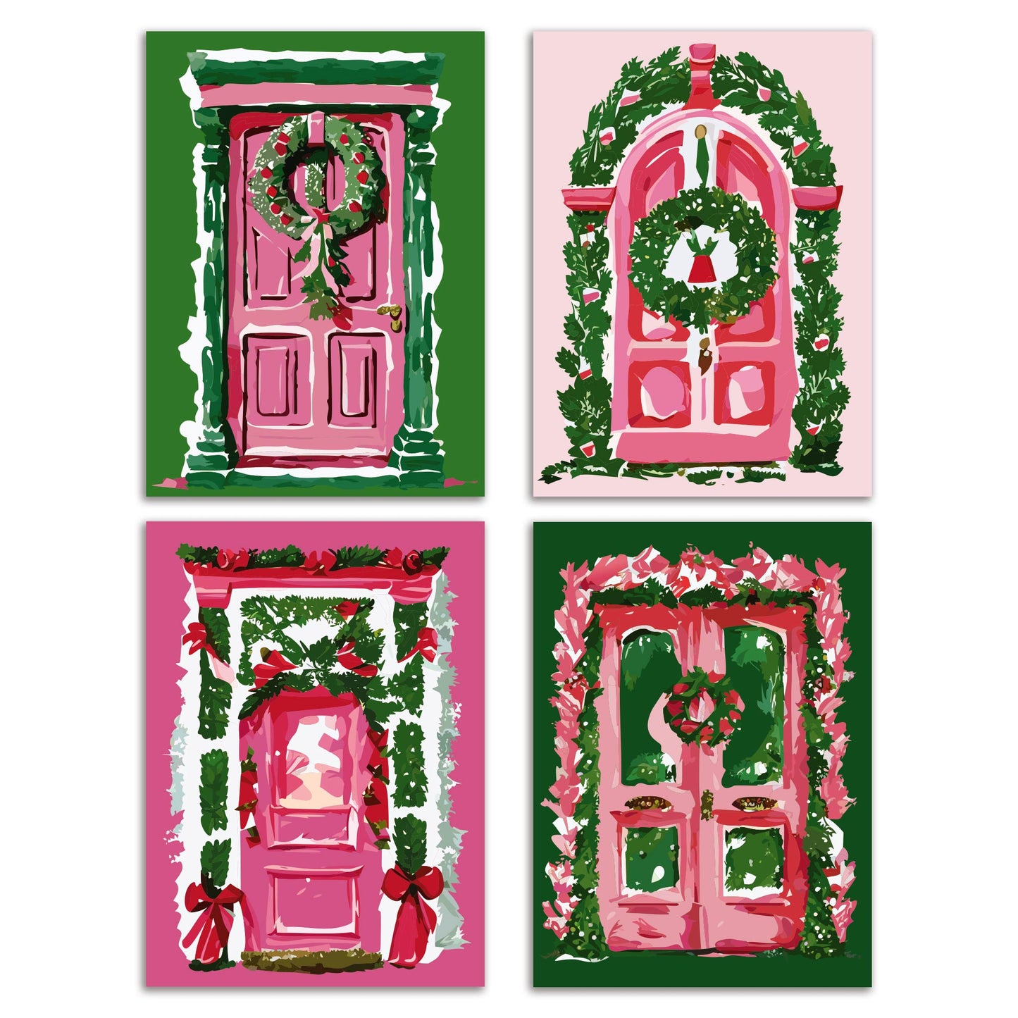 Nostalgic Christmas Front Door Greeting Cards, Set of 24