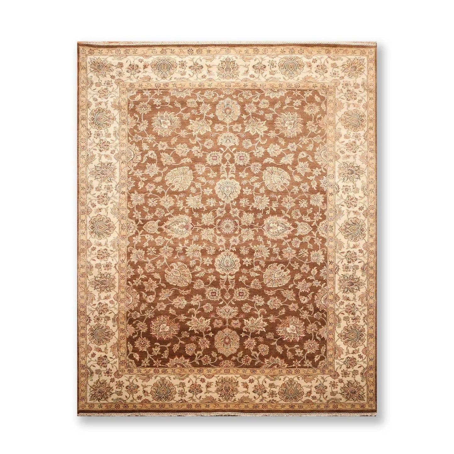 9x12 Brown, Beige Hand Knotted 100% Wool Agra 200 KPSI Oriental Area Rug-0