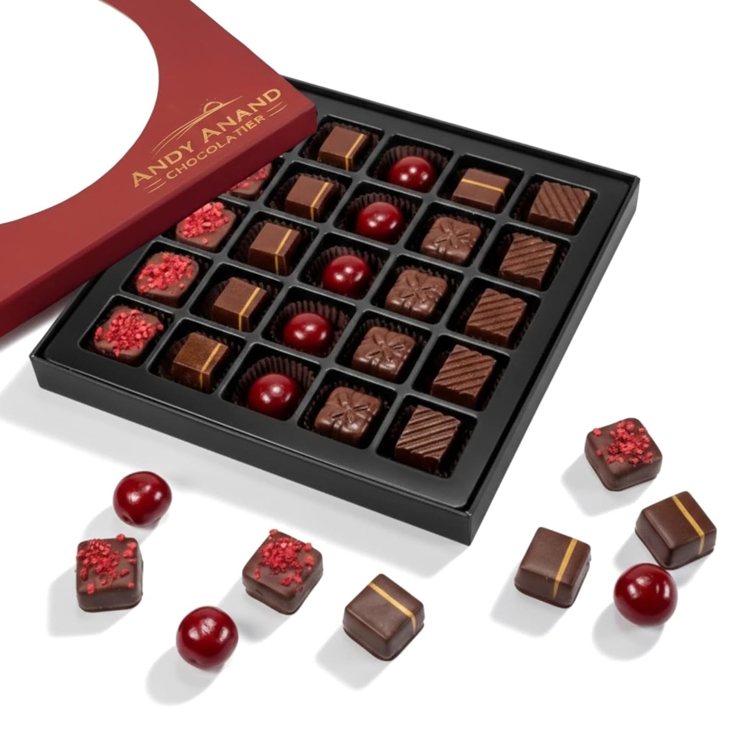 Andy Anand Vegan Dark Chocolate Truffles Praline Collection, 25 pc – Gluten-Free Gift Box, 60% Cocoa Butter, Birthday & Valentine's Day Gift