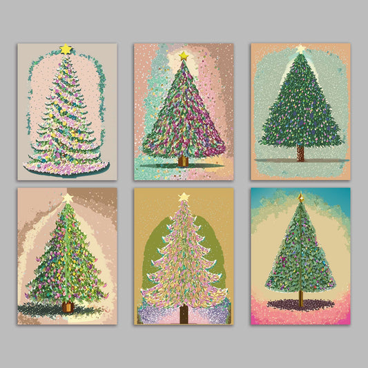 Impressionist Holiday Tree Greeting Cards, Set of 24