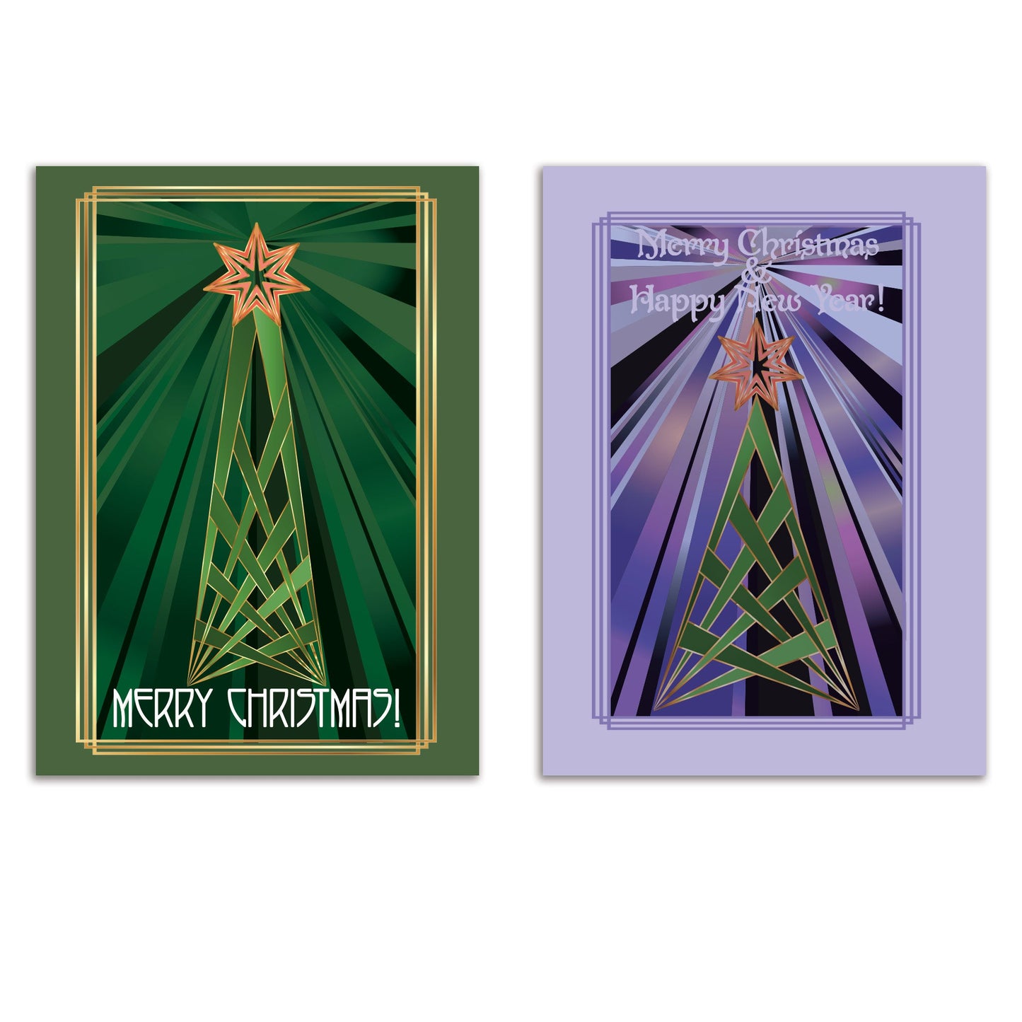Nouveau Noel Christmas Tree Greeting Cards, Set of 24