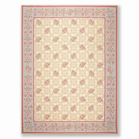9' x 12' Hand Woven Floral Trellis Wool French Needlepoint Area Rug Gold-0