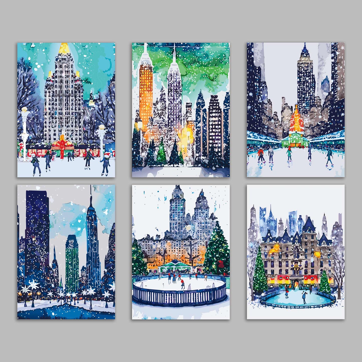 Manhattan Ice Skating Holiday Greeting Cards, Set of 24