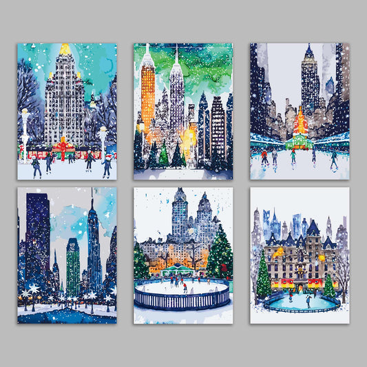 Manhattan Ice Skating Holiday Greeting Cards, Set of 24