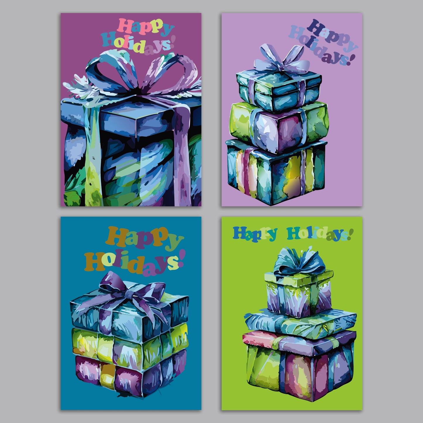 Happy Holidays Christmas Present Greeting Cards, Set of 24