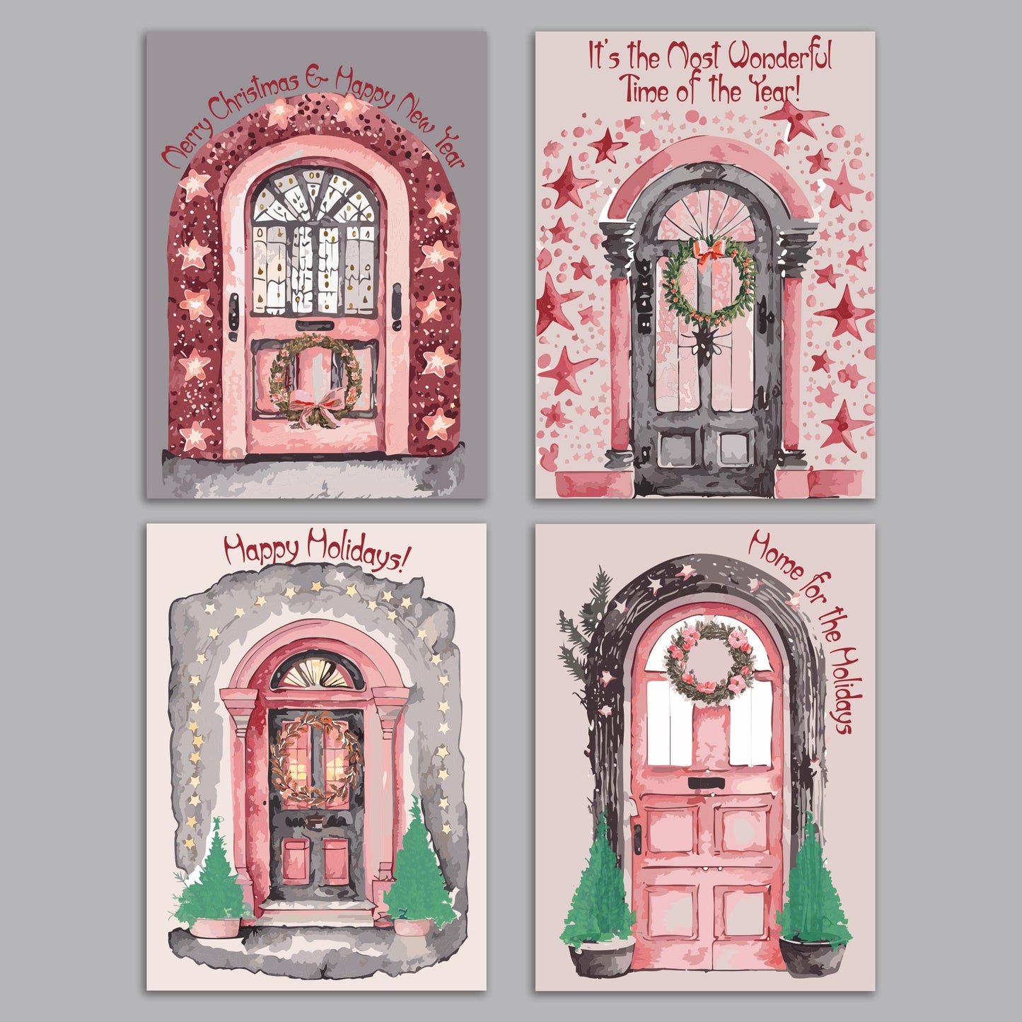 Nostalgic Christmas Front Door Greeting Cards, Set of 24