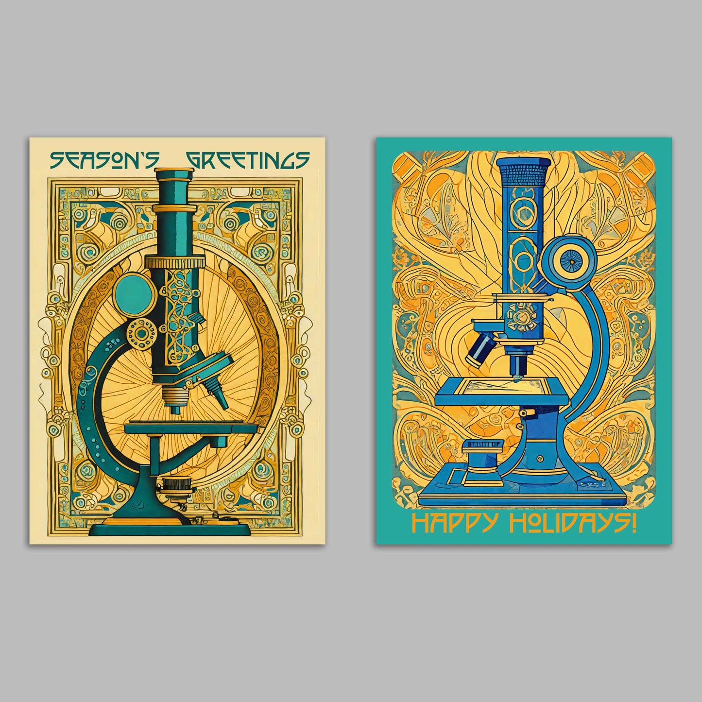 Art Nouveau Scientific Microscopes Christmas Cards, Set of 24