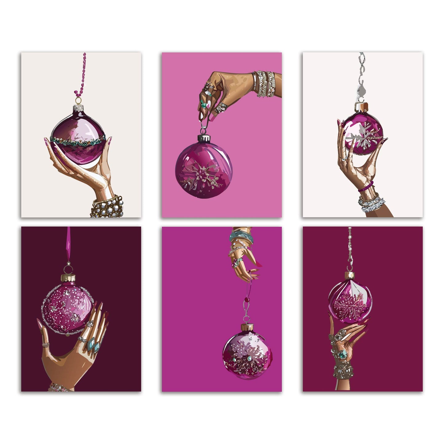 Elegant Hands Christmas Ornament Greeting Cards, Set of 24