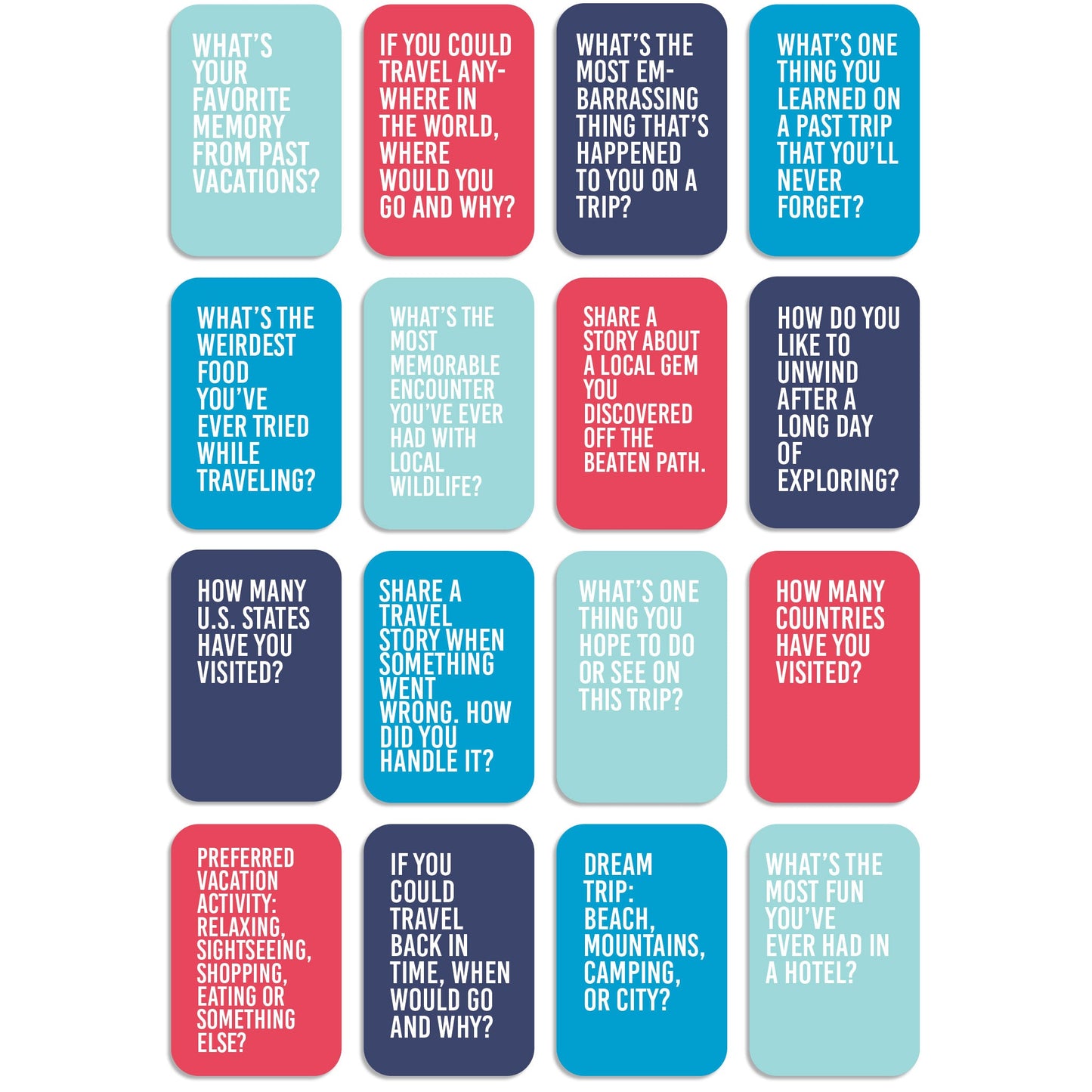 Family Vacation Conversation Starter Cards, Deck of 16