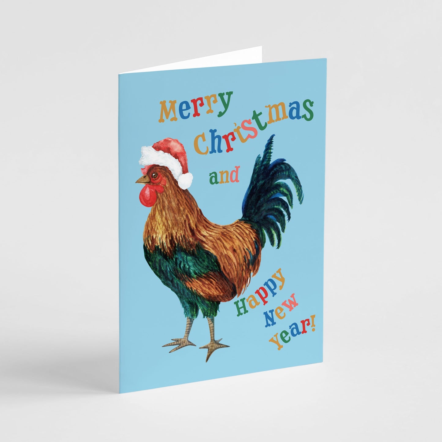 Retro Chicken Christmas and New Year Greeting Cards, Set of 24