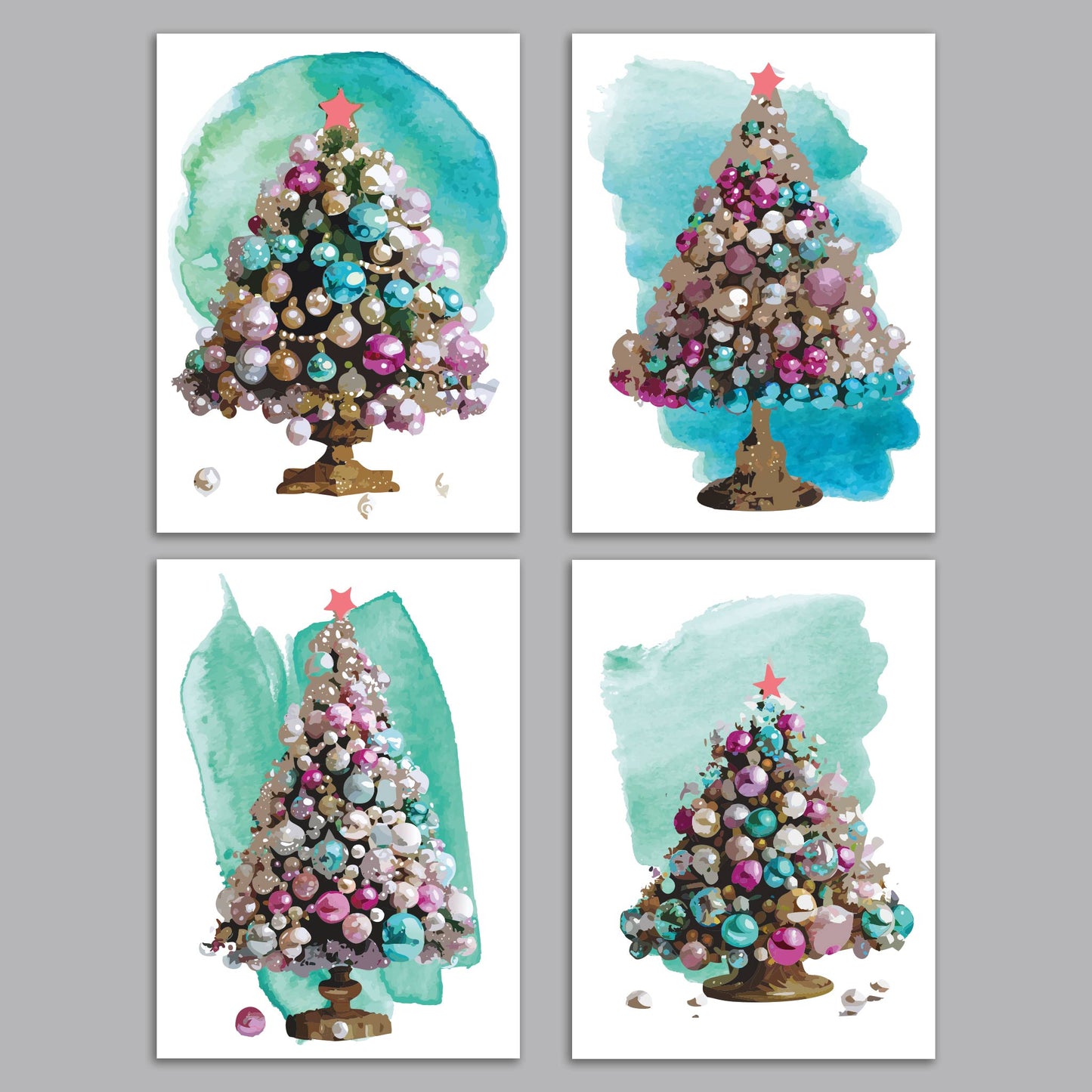 Christmas Tree Greeting Cards, Set of 24