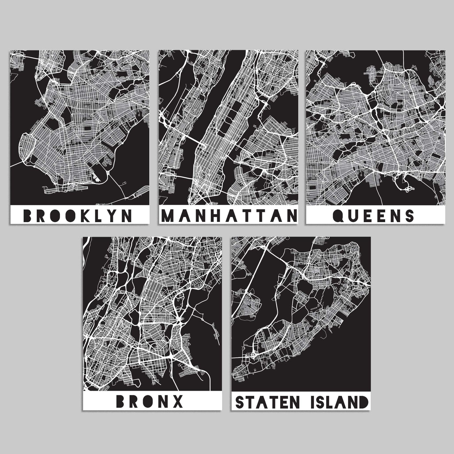 New York City Boroughs Wall Prints, Set of 6
