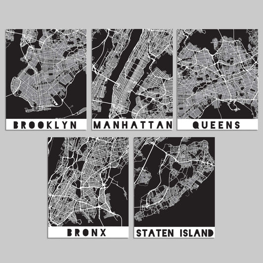 New York City Boroughs Wall Prints, Set of 6