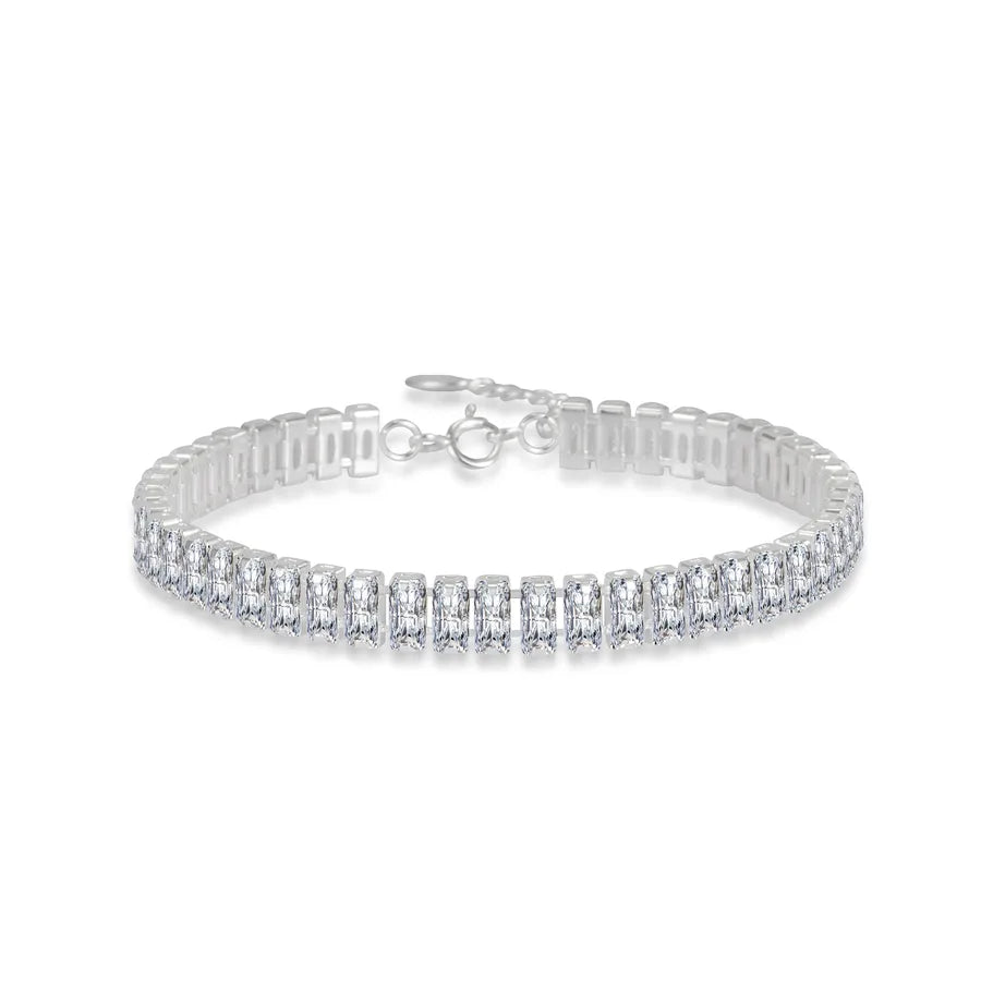 Silver bracelet with clear stones on a white background. 1 Piece 925 Sterling Silver Geometric 925 sterling silver box chain Bracelets