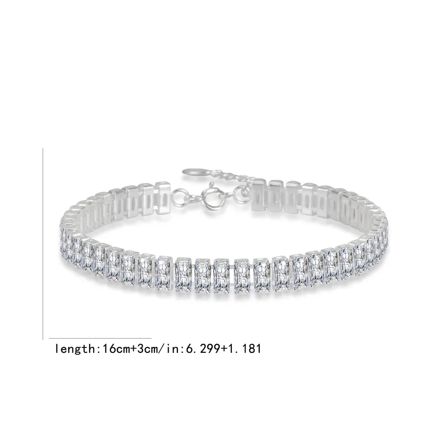 Silver bracelet with clear stones on a white background. 1 Piece 925 Sterling Silver Geometric 925 sterling silver box chain Bracelets