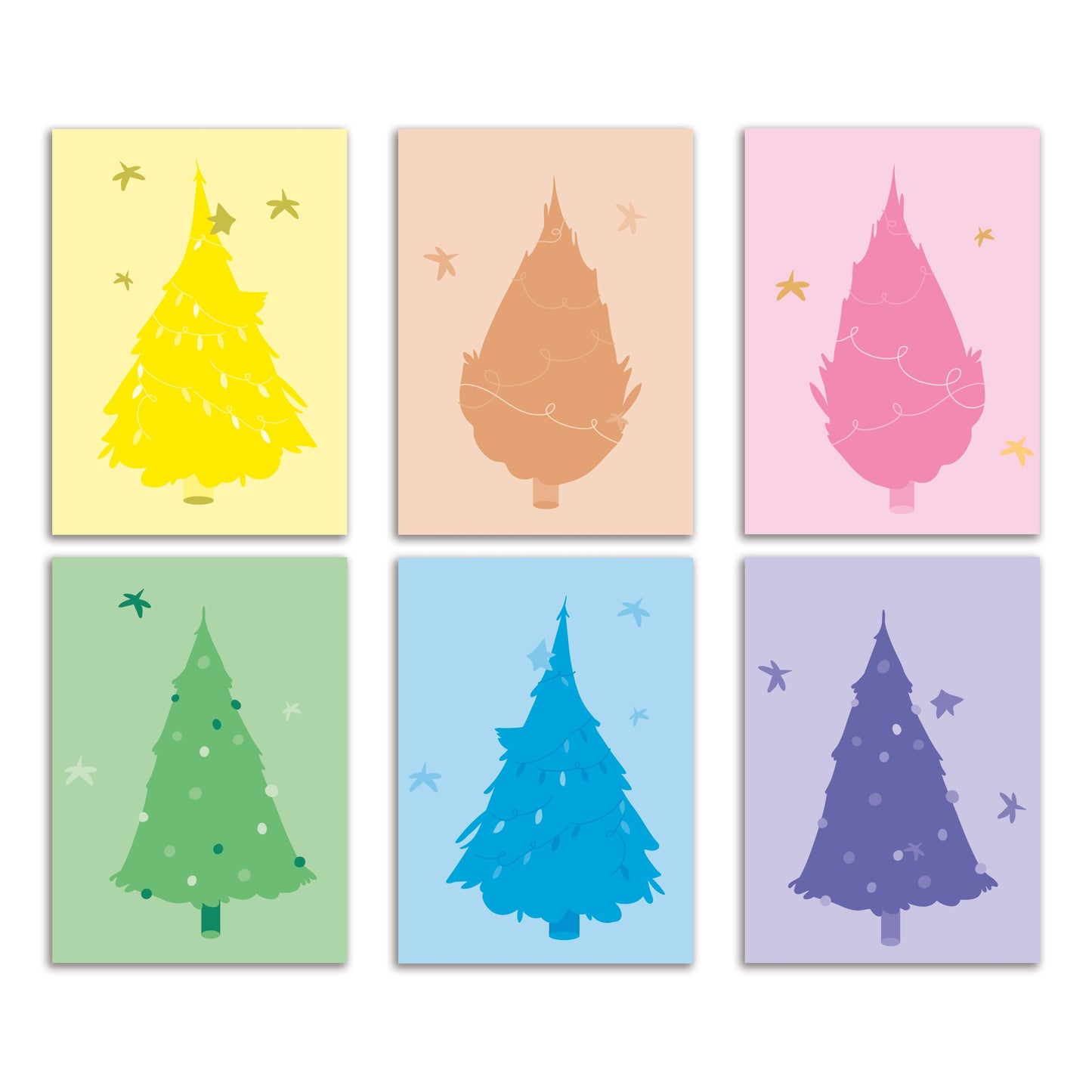 Pastel Christmas Tree Greeting Cards, Set of 24
