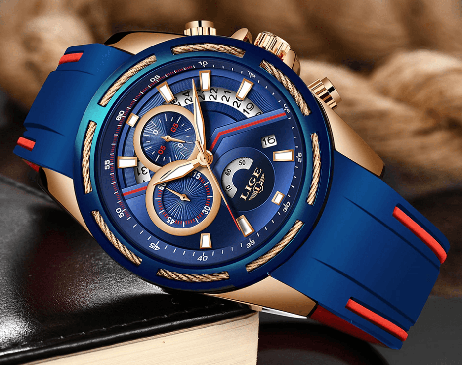 Men's Waterproof Modern Watch With Rubber Straps Multifunction Watches Unique Design Perfect Gift