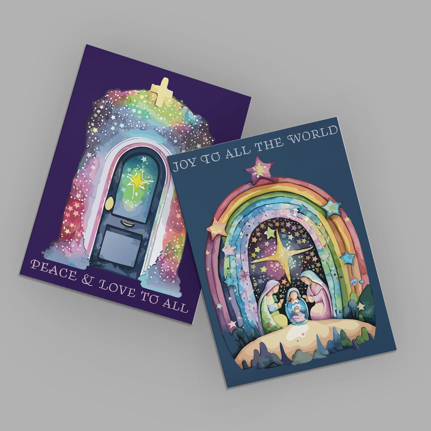 Rainbow Watercolor Christmas Cards, Set of 24