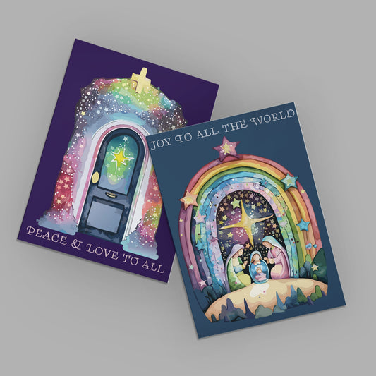 Rainbow Watercolor Christmas Cards, Set of 24