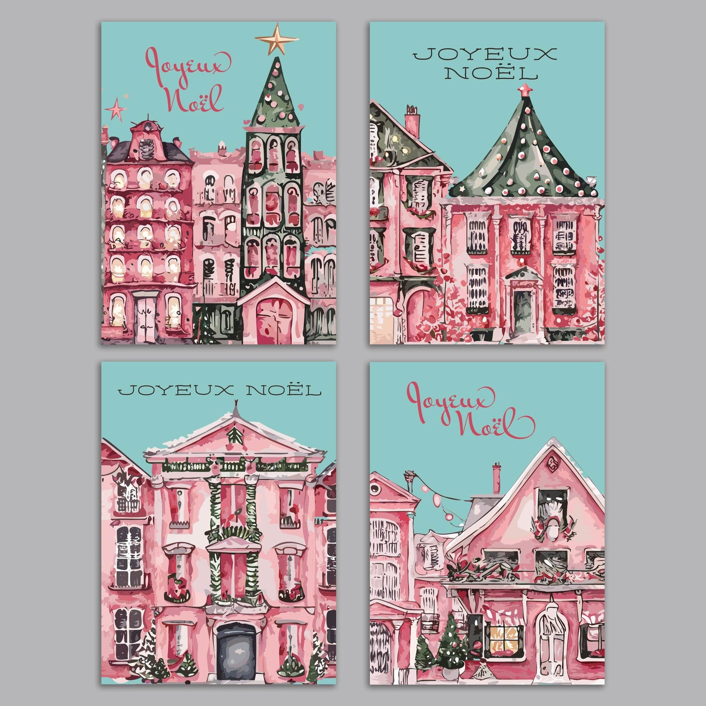Joyeux Noël French Christmas Cards, Set of 24
