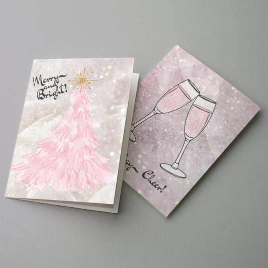 Cheers and Christmas Tree Greeting Cards, Set of 24