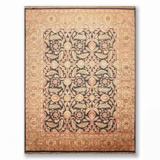 9x12 Charcoal, Gold Hand Knotted 100% Wool Sultanabad Oriental Area Rug-0