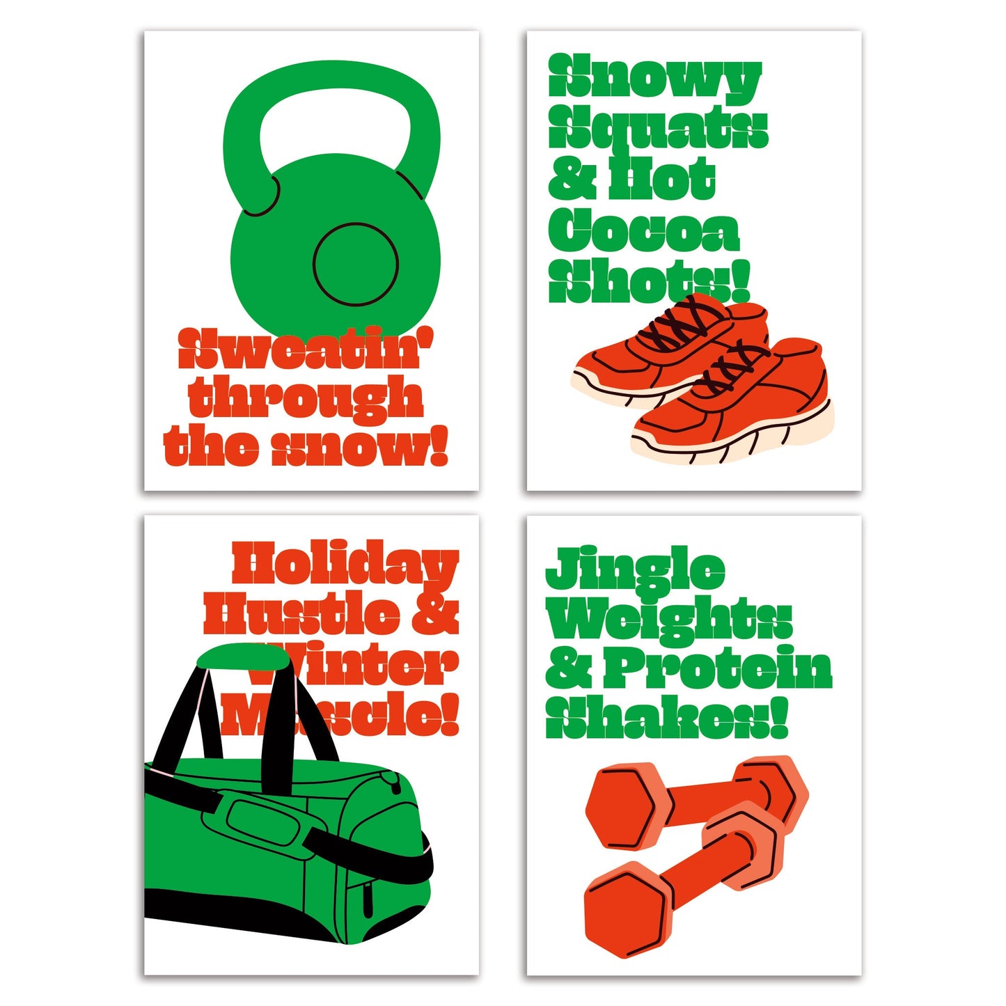 Gym and Fitness Christmas Greeting Cards, Set of 24
