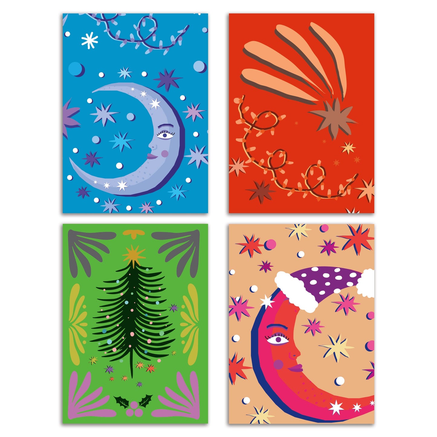 Celestial Moon and Star Holiday Greeting Cards, Set of 24