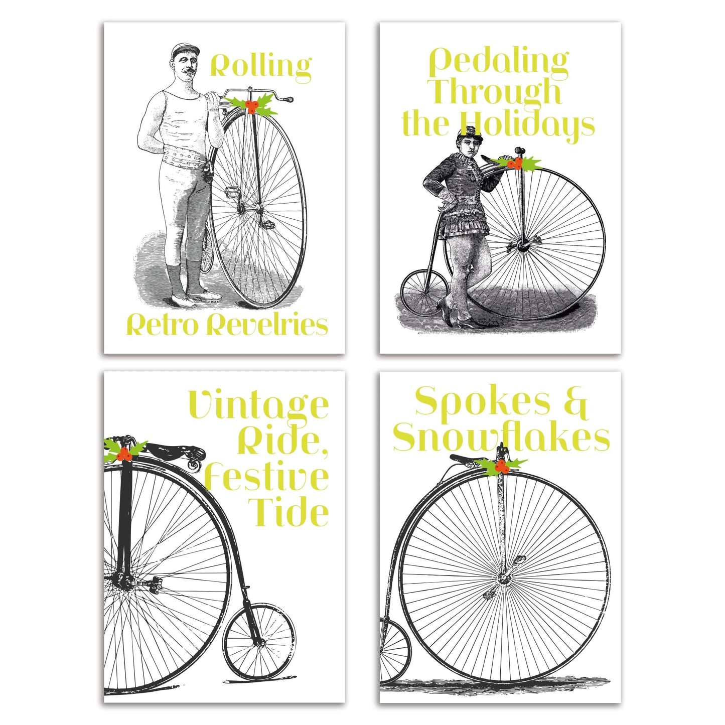 Nostalgic Bicycle Christmas Greeting Cards, Set of 24