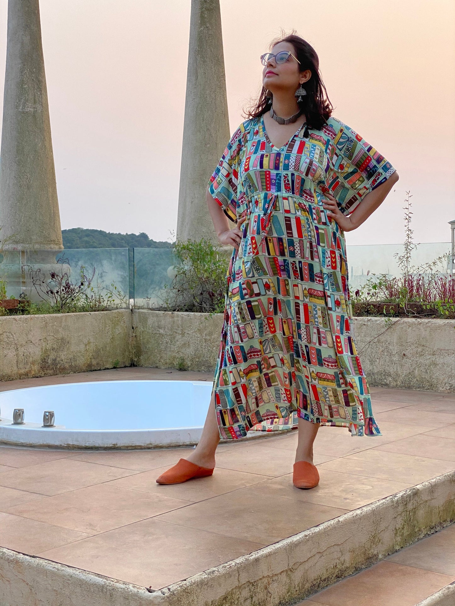 Books make me happy "Timeless" Style Caftan | Soft Jersey Knit Organic Cotton | Perfect Loungewear House Dress-0