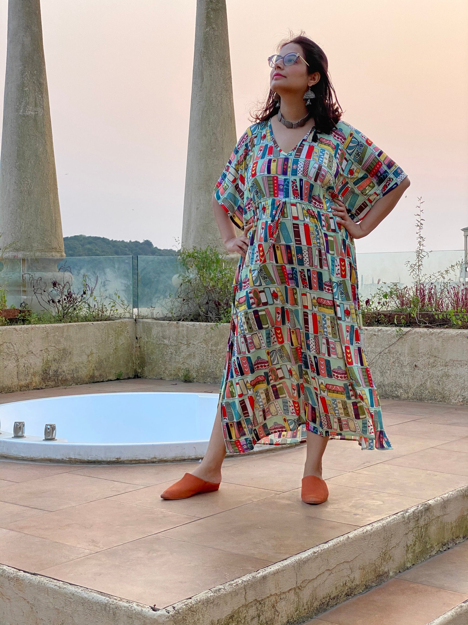 Books make me happy "Timeless" Style Caftan | Soft Jersey Knit Organic Cotton | Perfect Loungewear House Dress-0