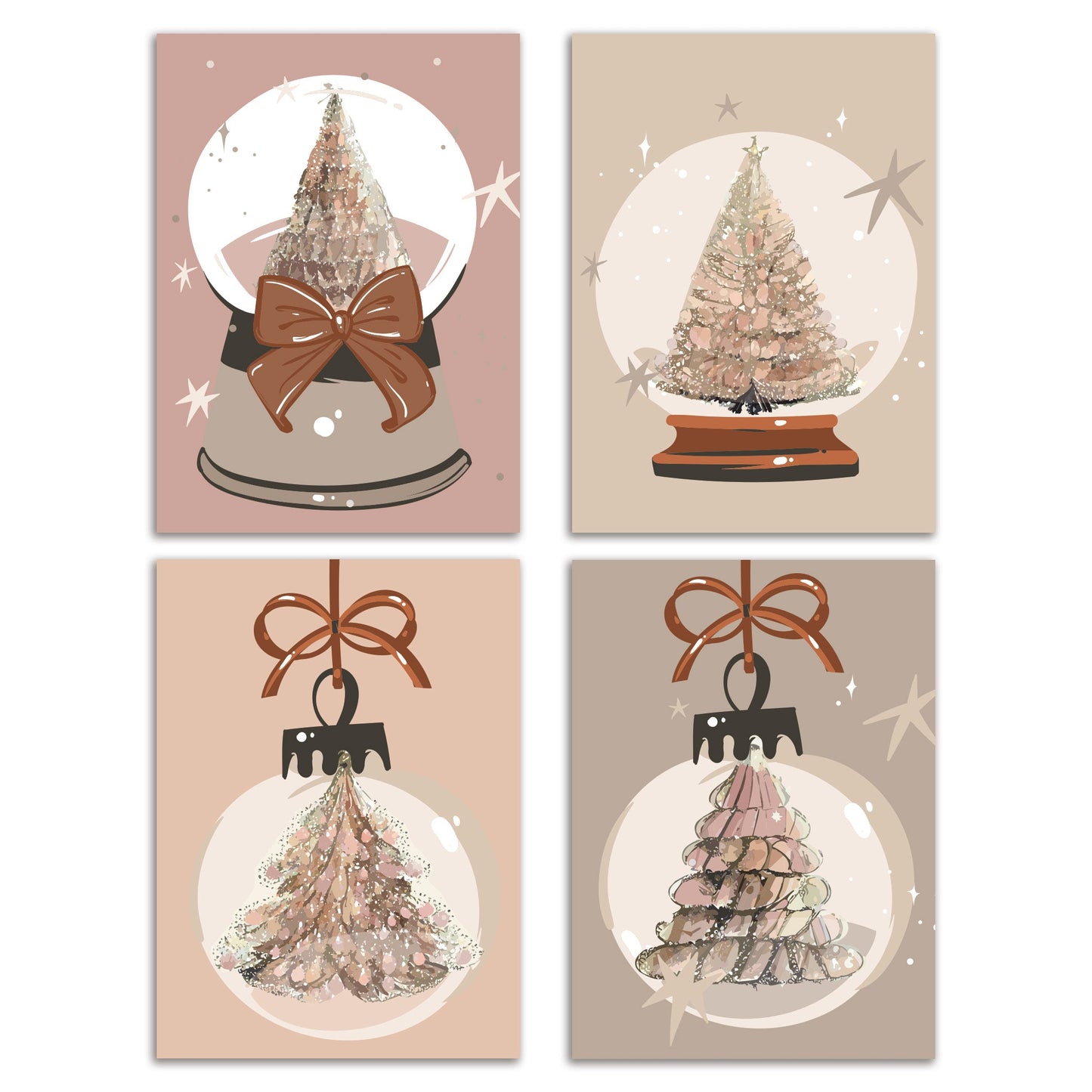 Snow Globe and Ornament Christmas Cards, Set of 24
