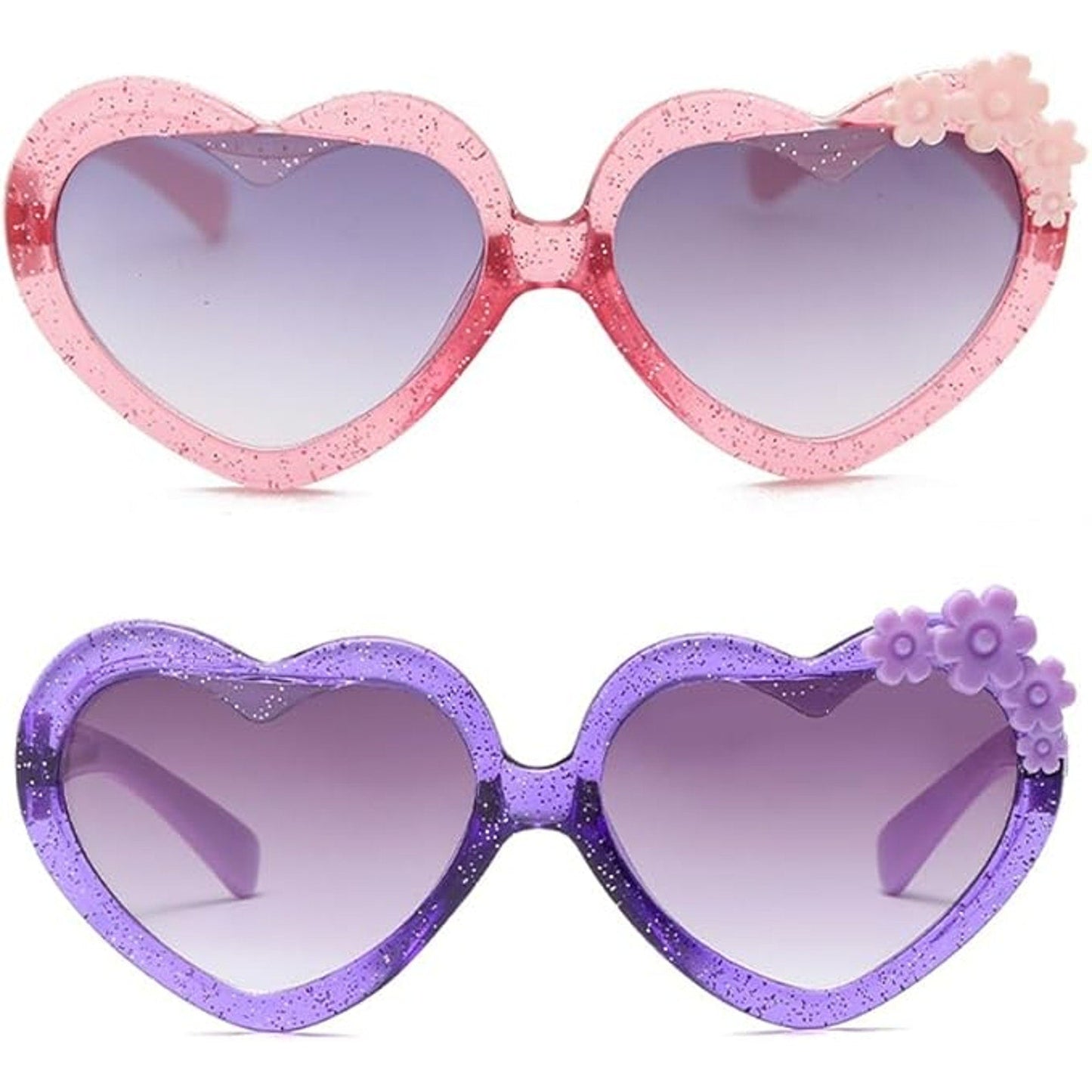 2-Pack Girls Purple Pink Heart Shaped Plastic UV 400 Protection Sunglasses