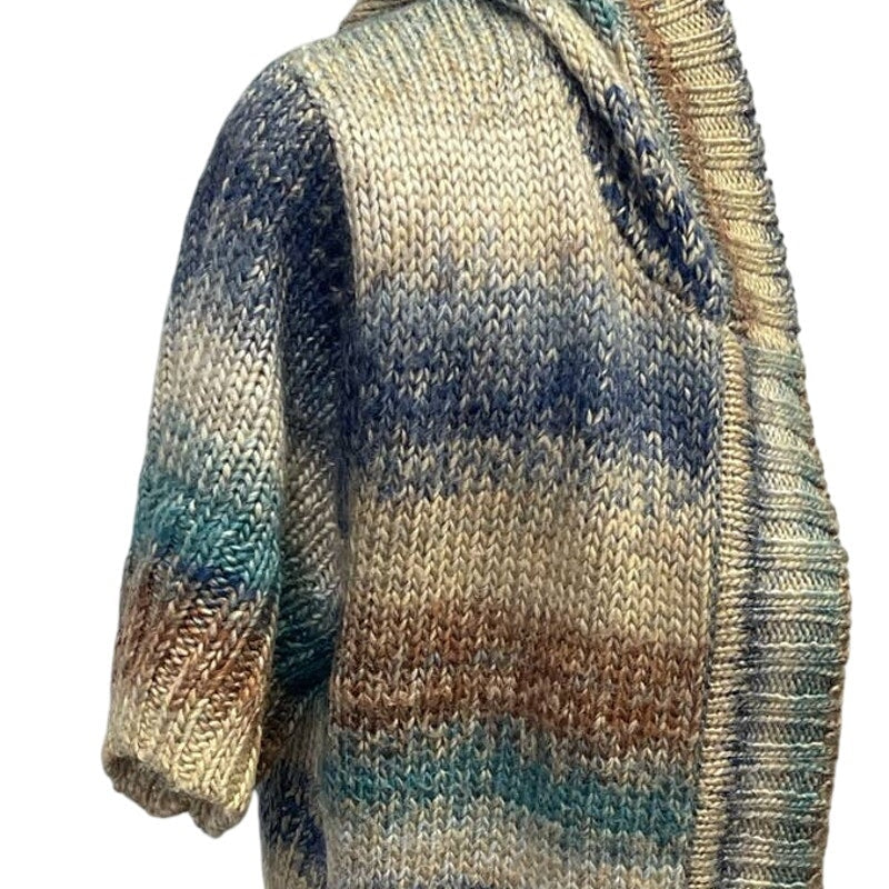Dress Barn Womens Medium Short Sleeve Striped Knit Open Cardigan Hooded Sweater