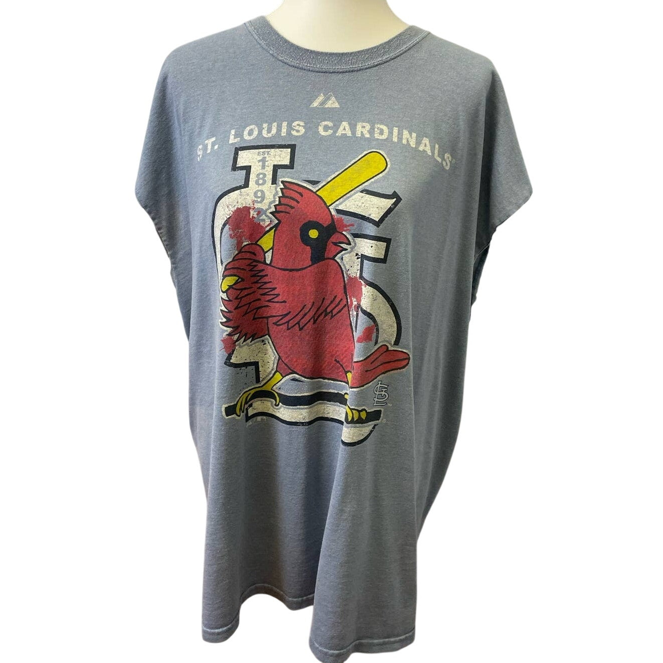 Majestic St Louis Baseball Cardinals Mens 2XL Cotton Blend Cutoff Sleeve Tee