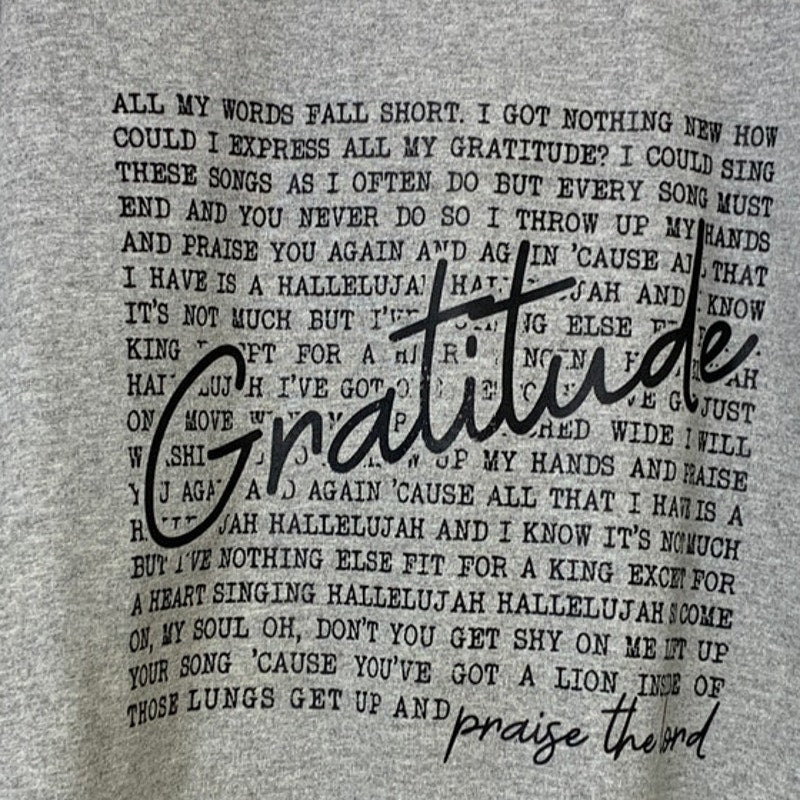 Upcycled Hand Printed Mens Large Gratitude Bible Quote Long Sleeve Sweatshirt