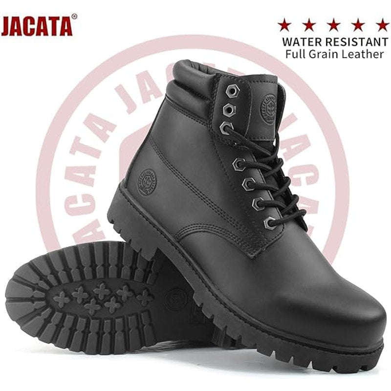 Jacata Mens Size 10 Black Faux Leather Work Lace Up Round Toe Rubber Sole Boots