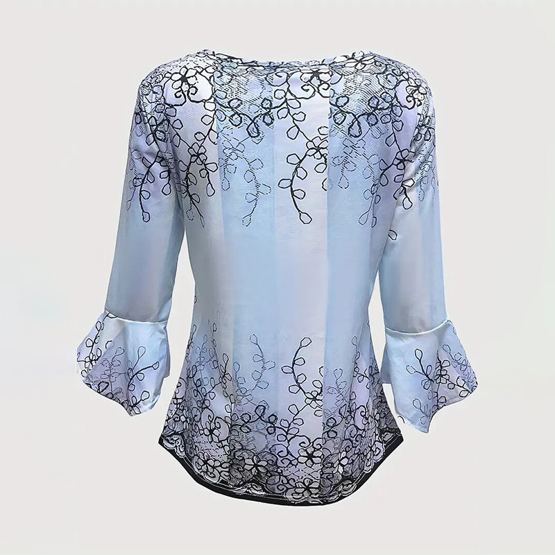 Women’s V-Neck 3/4 Sleeve Button-Front Tunic Blouse