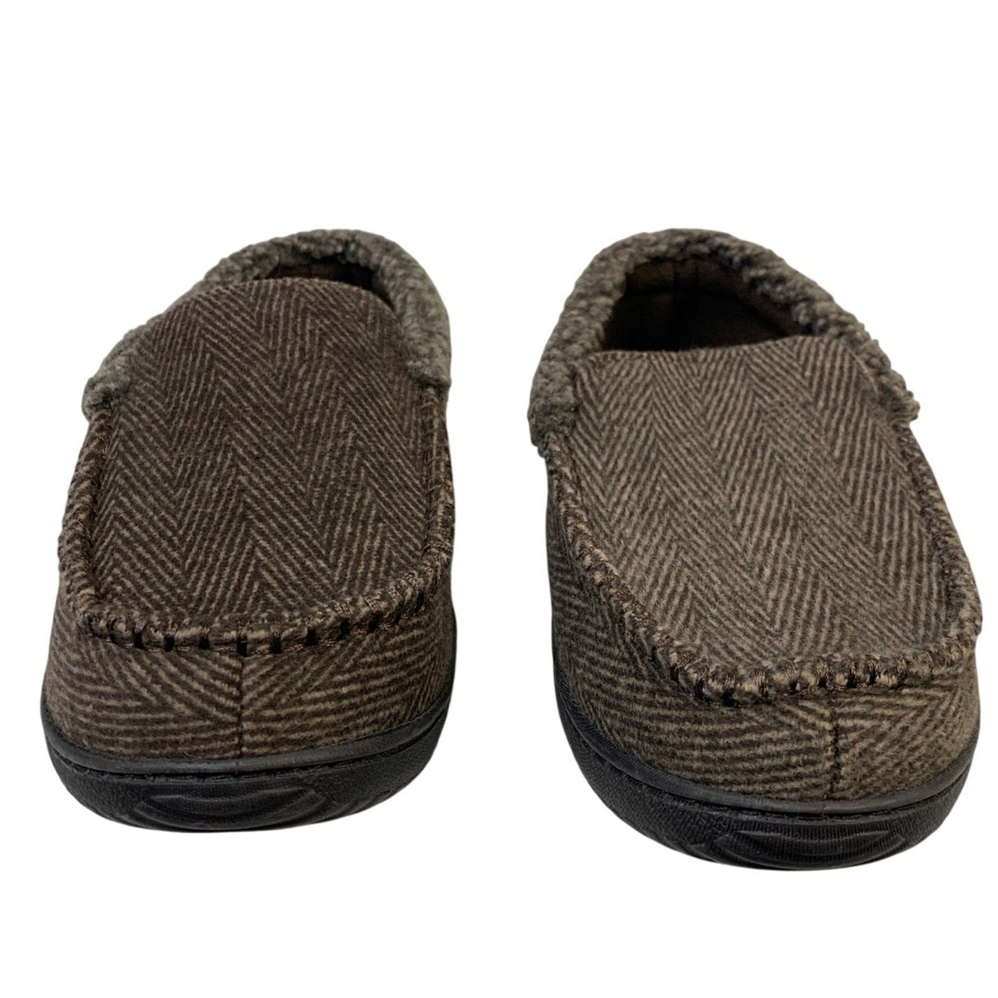 Dearfoams Mens Medium 9/10 Brown Tweed Memory Foam Washable Moccasin Slippers