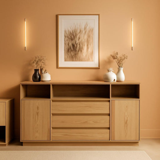 63 Inch Natural Solid Wood Sideboard With Drawers Storage-0