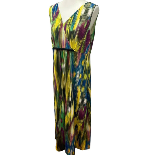 Elementz Large Long Watercolor Stripe Sleeveless Deep VNeck Polyester Maxi Dress
