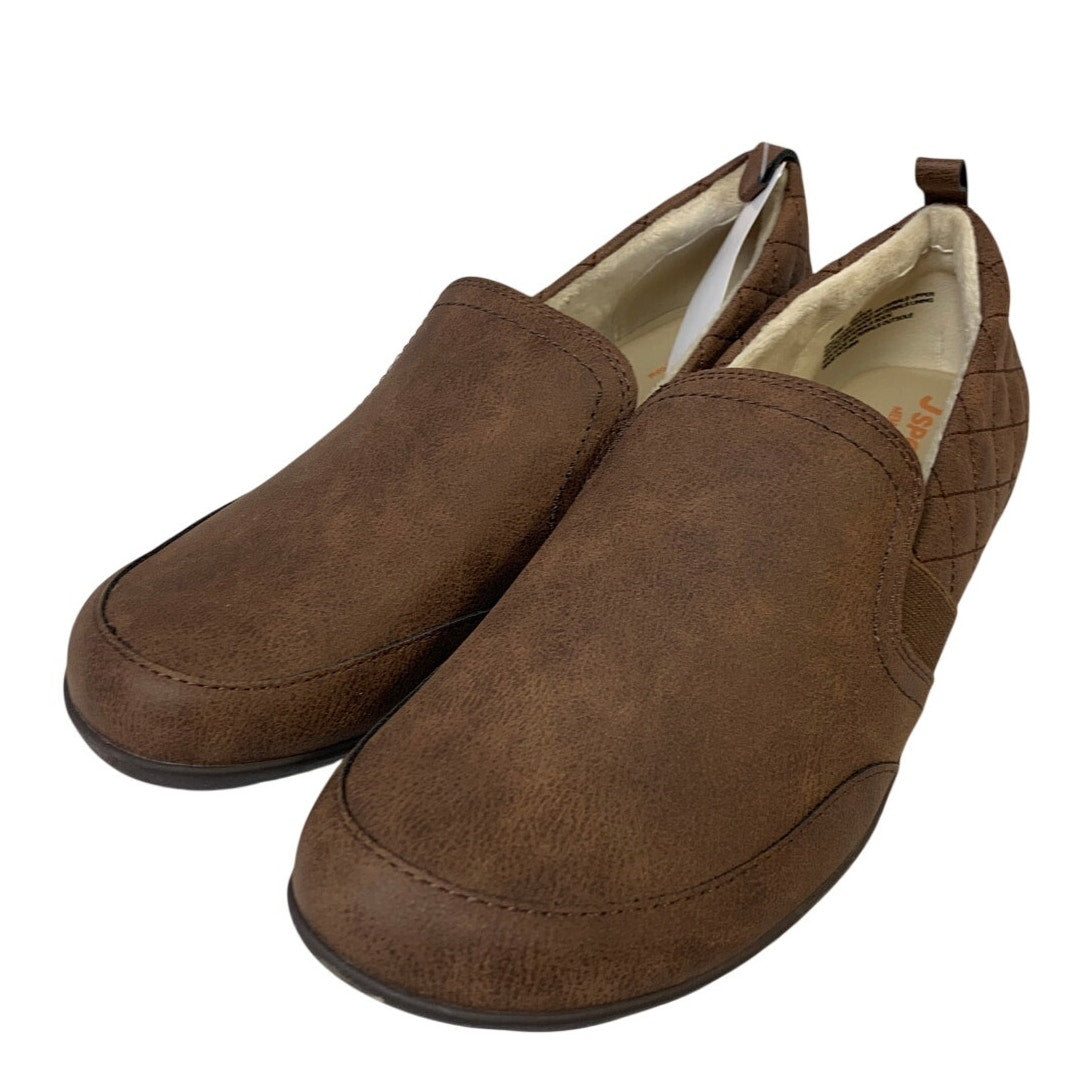 New In Box JSport Womens 9 Brown Faux Leather Lisa Slide On Memory Foam Shoes
