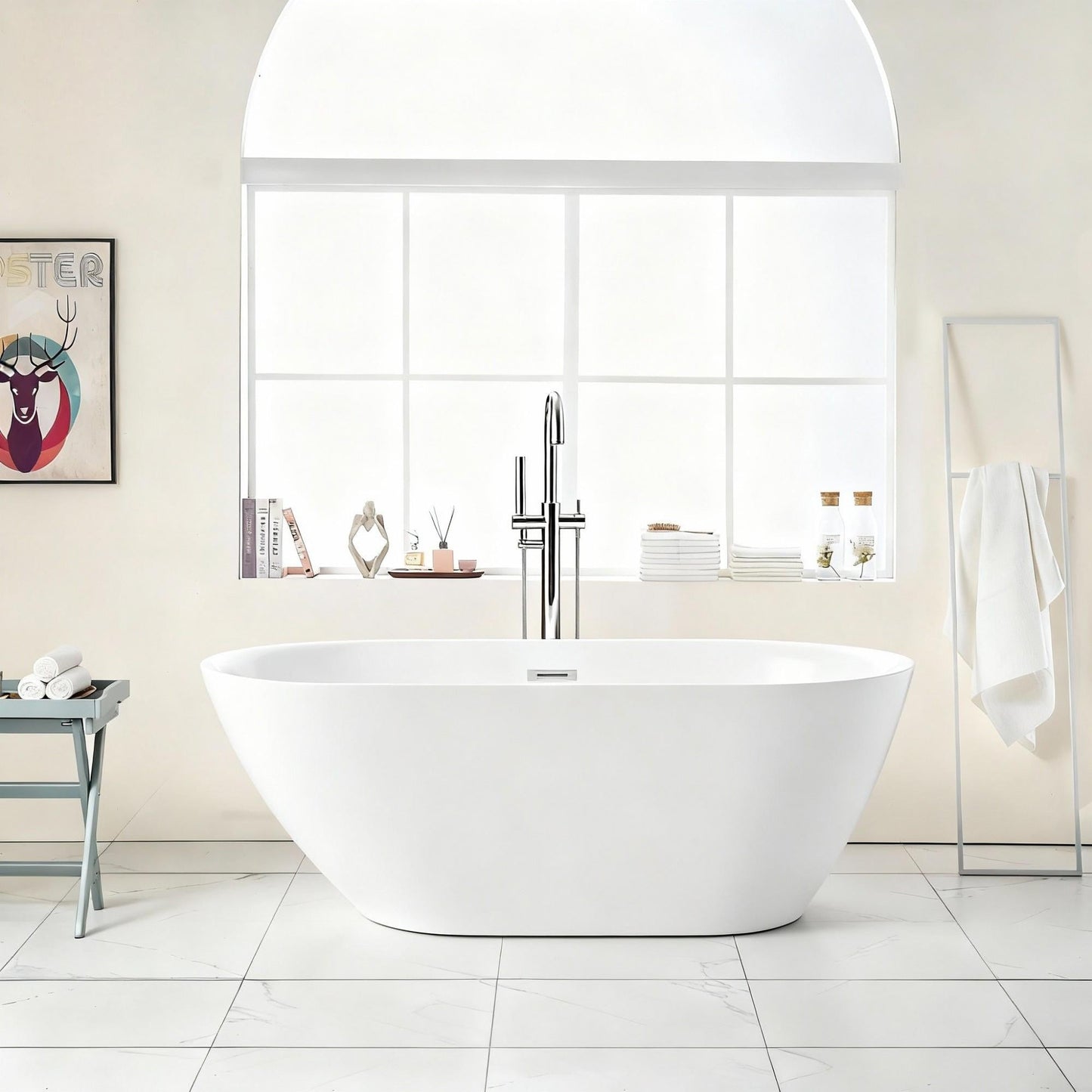 59" Acrylic Freestanding Bathtub Stand Alone Soaker Tub